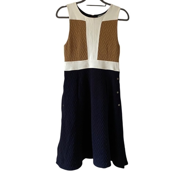 Maeve Dresses & Skirts - Maeve Anthropologie Color Block Navy Cream Flare Cable Sweater Dress